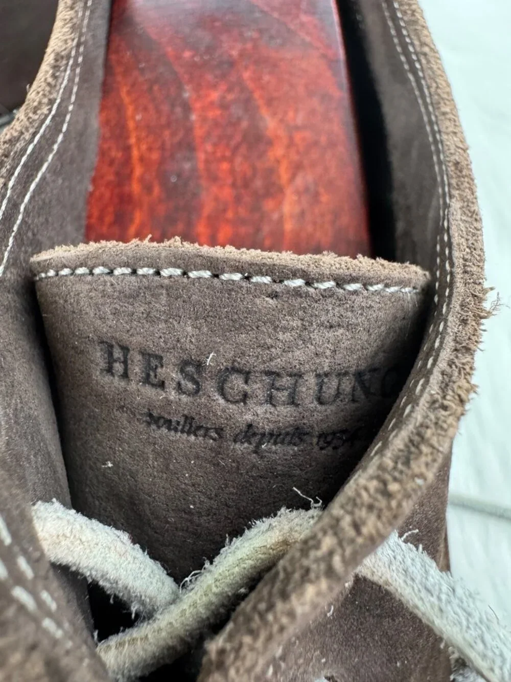 Men's Heschung 1934 Veritable Cousu Suede Oxford Shoes Brown Red Sole US 11.5